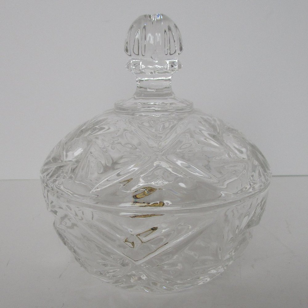 small covered cut lead crystal candy trinket dish